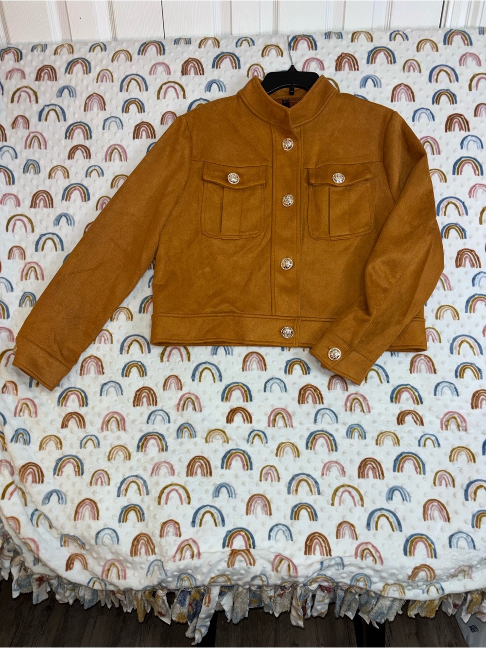 STYLEWE Women’s Cognac Suede Button-Front Bomber Jacket Size Large